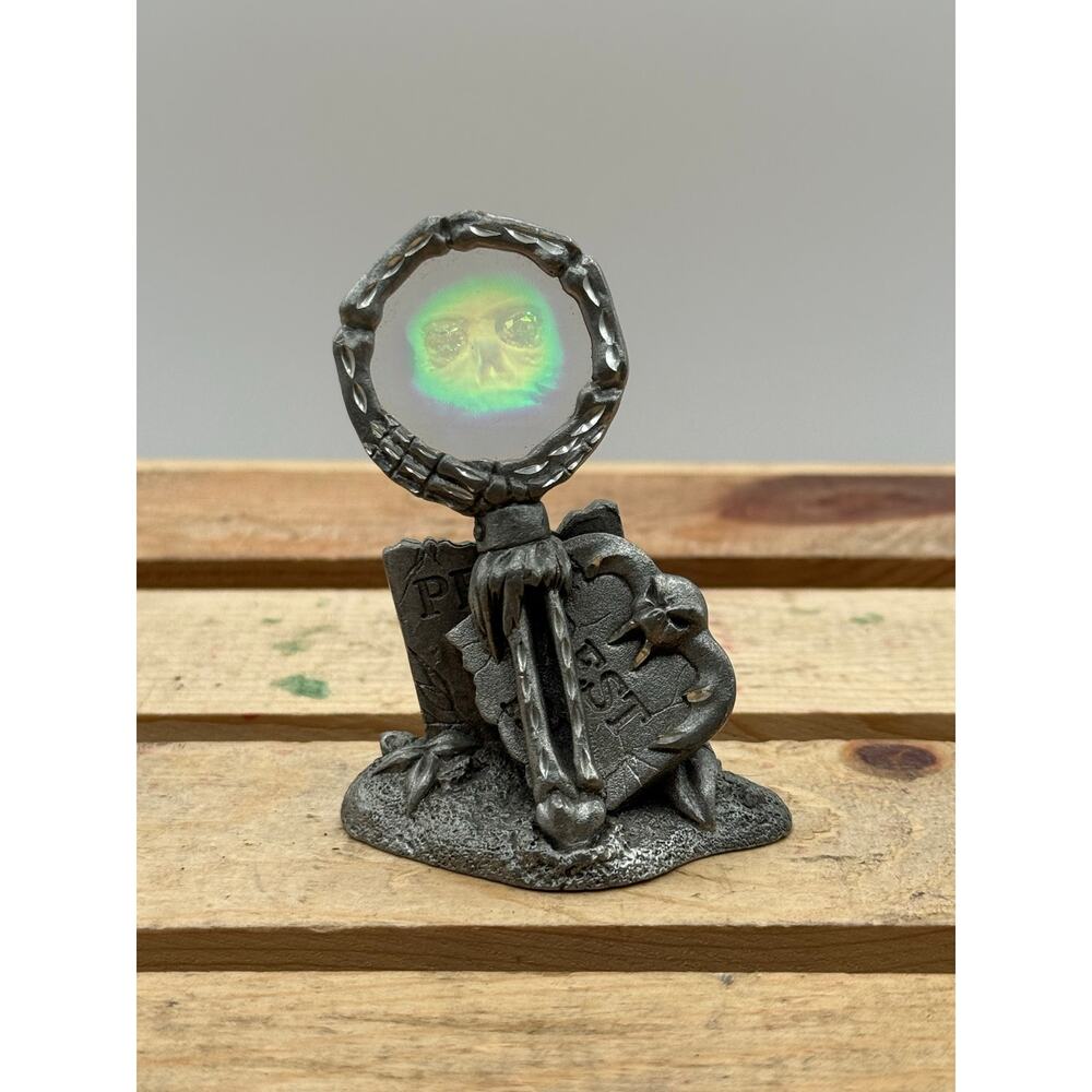 Vintage Spoontiques Pewter Hologram Skull Graveyard Figurine - 3” Tall